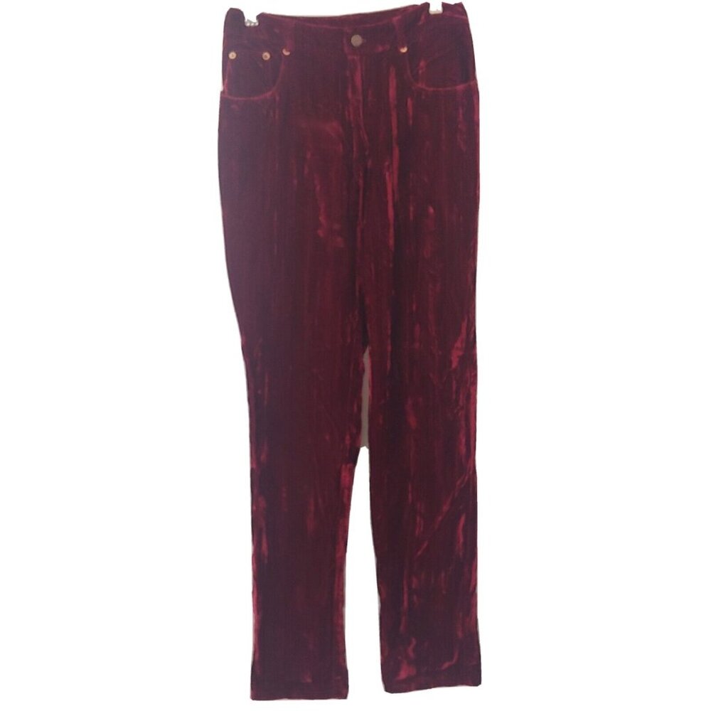 Vintage Moda International Women's 8 Pants Maroon Crushed Velvet Straight Leg